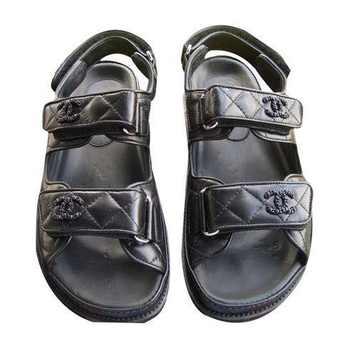 black leather chanel sandals|Chanel sandals black and white.